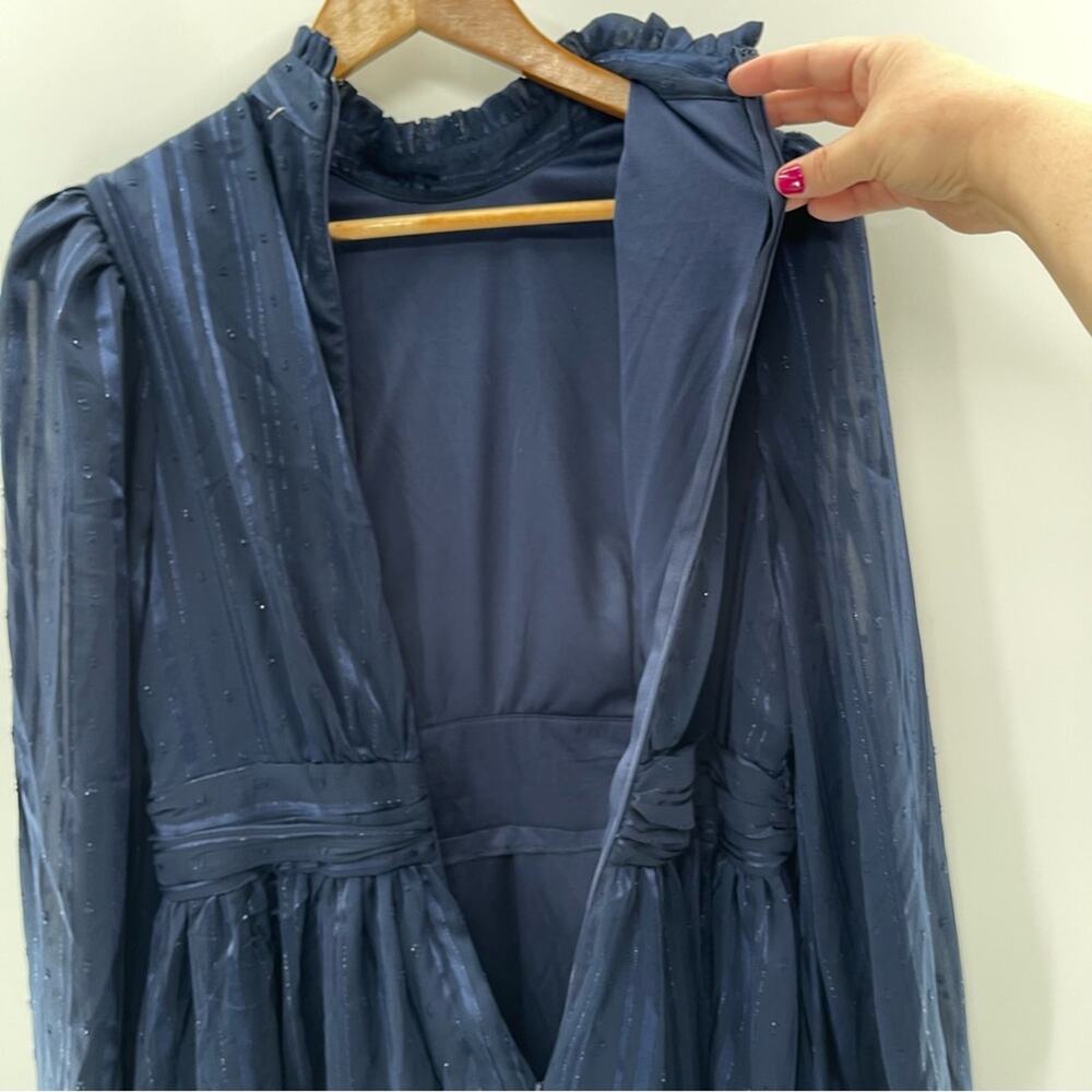 NWT AQUA Mock Neck Semi Sheer Navy Blue Mini Dress Medium Elegant Retro Whimsy - Picture 10 of 16